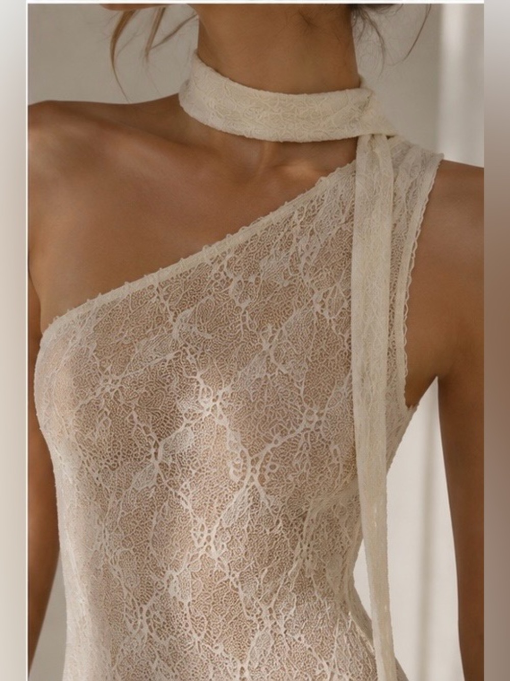 ZARA NWT Sold Out Asymmetrical Lace Bodysuit Ecru Large